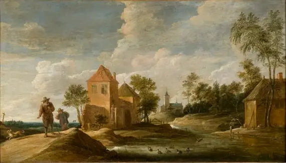 Landschaft mit Kirche + Fluss - David Teniers der Jüngere