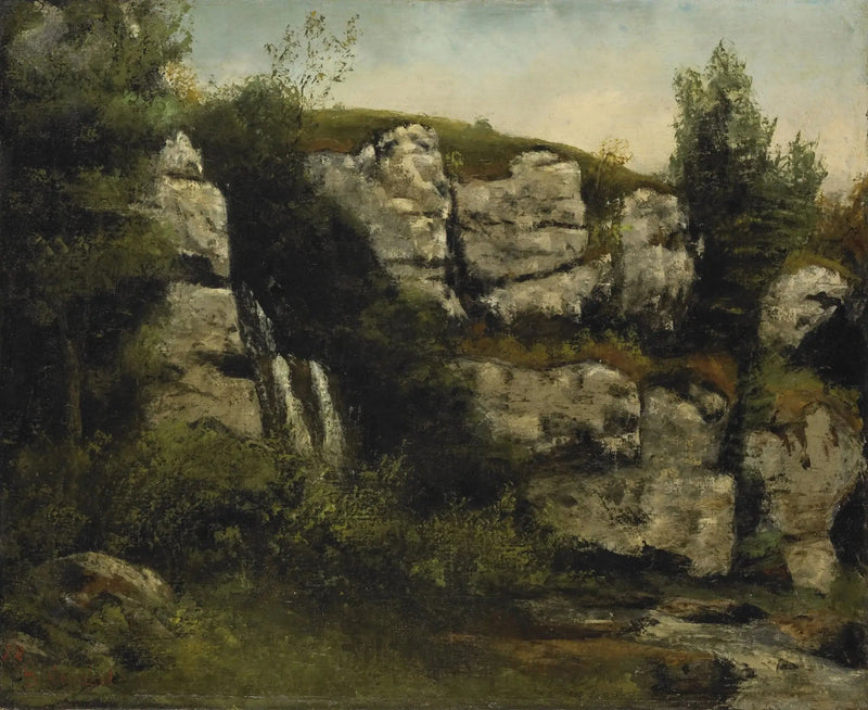 Landschaft mit Felsen und Wasserfall - Gustave Courbet