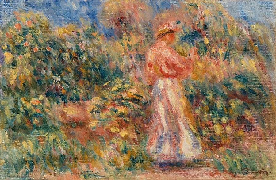 Landschaft mit Frau in Rosa und Weiß - Pierre-Auguste Renoir