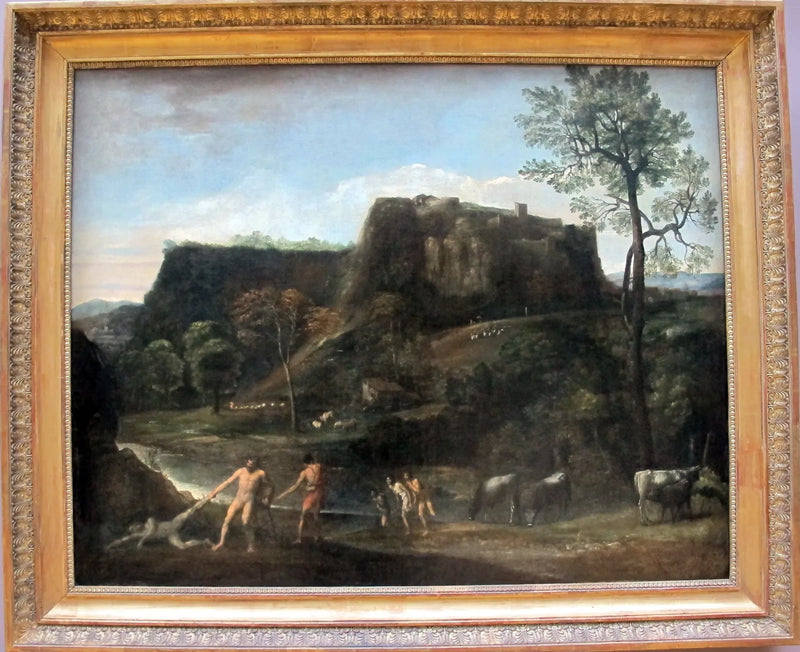 Landschaft mit Herkules, der Cacus aus seiner Höhle zieht - Domenichino