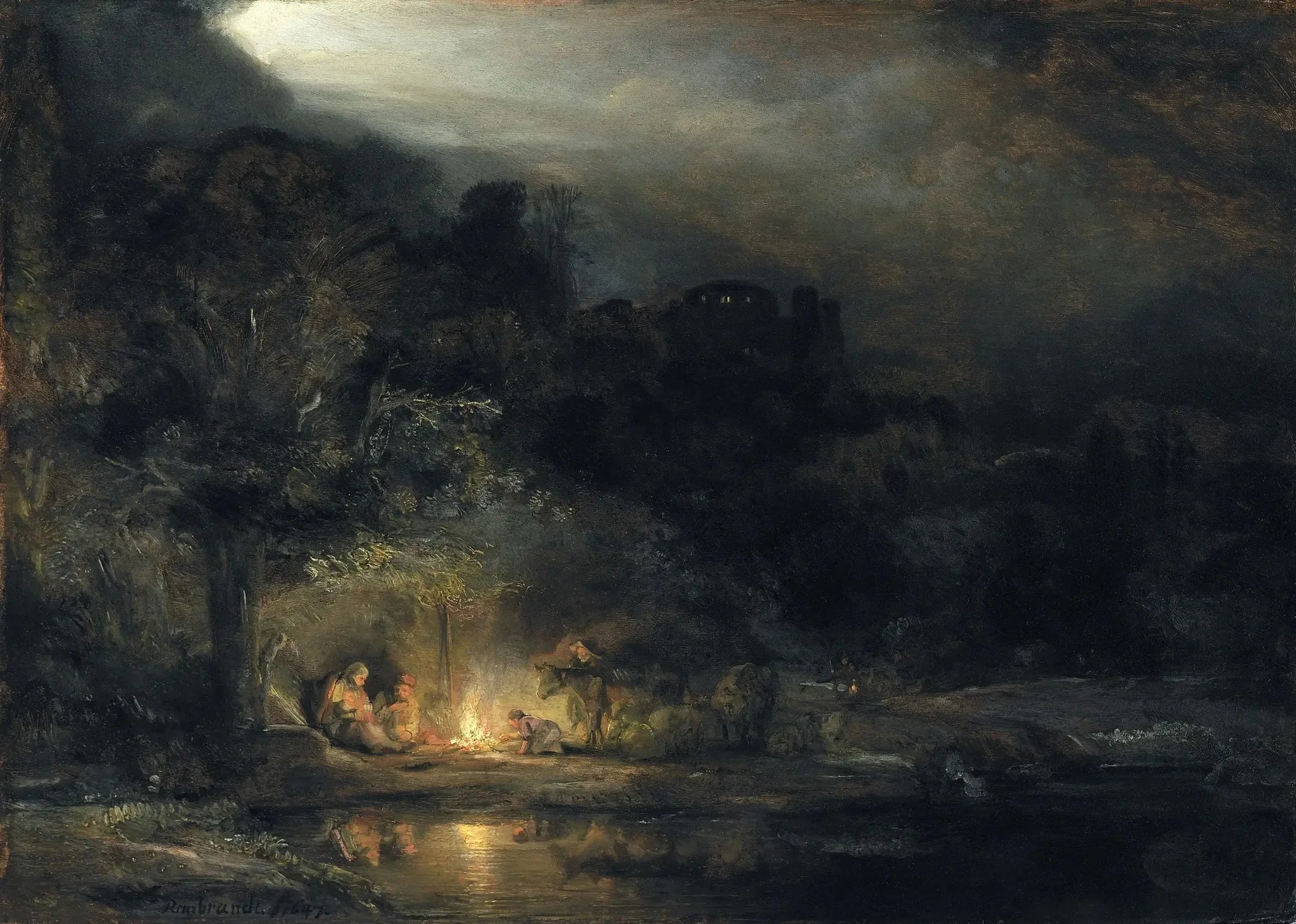 Paysage avec le repos pendant la fuite en Égypte - Rembrandt image 1 reproduction artisanale de tableau