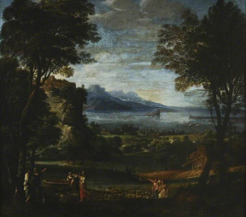 Landschaft mit den Mädchen von Jethrow am Brunnen - Domenichino