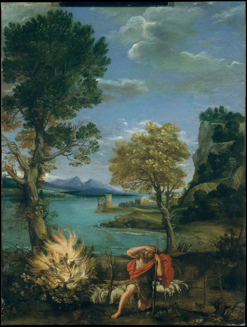 Landschaft mit Moses und dem brennenden Dornbusch - Domenichino