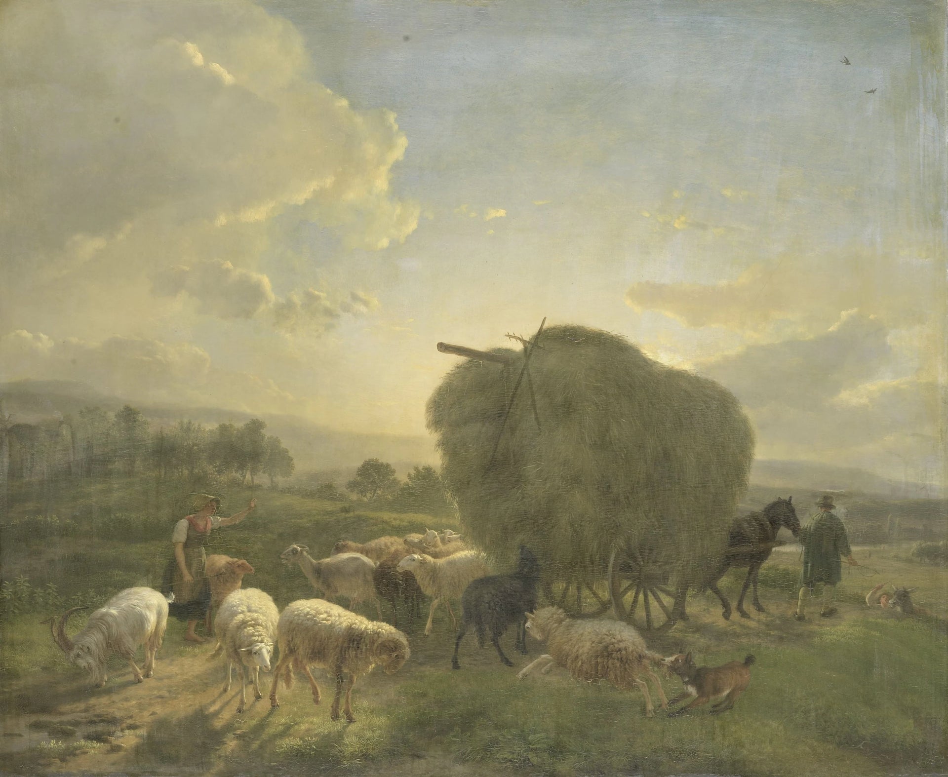 Paysage avec des moutons et une charrette à foin - Balthasar Ommeganck
