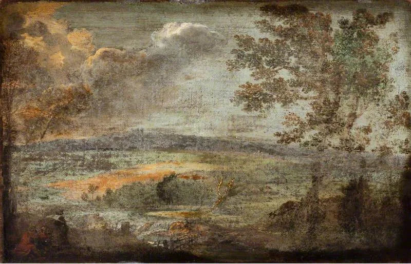 Landschaft mit Figuren am Flussufer - Annibale Carracci