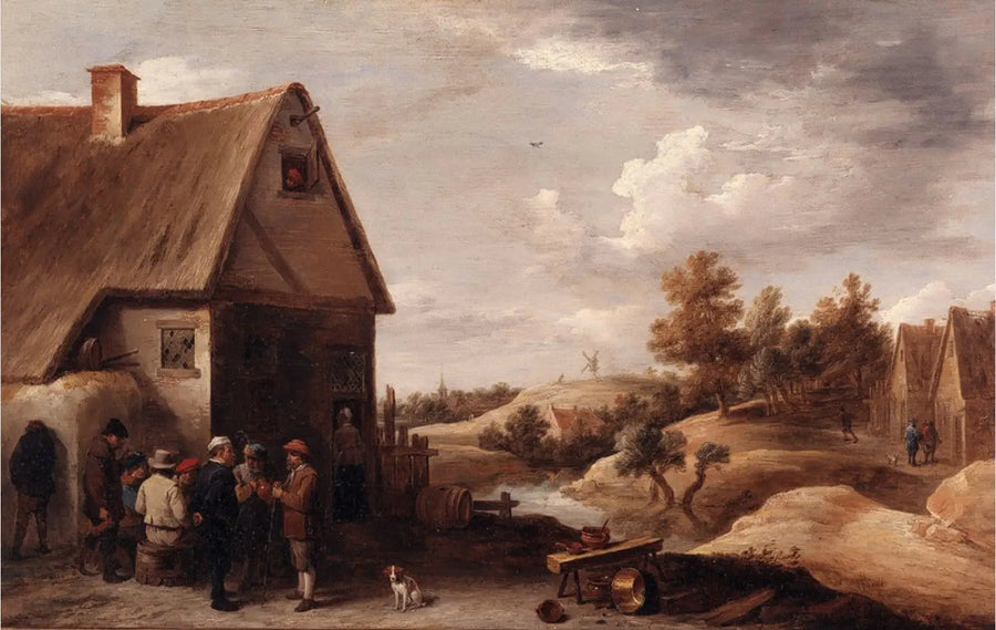 Landschaft mit Figuren vor einem strohgedeckten Haus - David Teniers der Jüngere