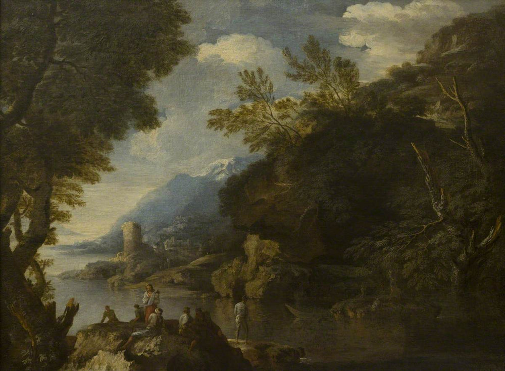 Paysage avec personnages et bateaux - Salvator Rosa image 1 tableau peint à l’huile sur toile