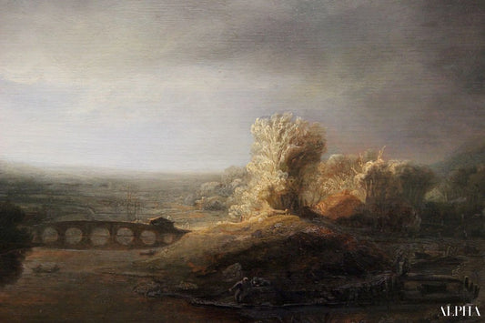 Paysage avec pont en arc - Rembrandt van Rijn - Reproductions de tableaux et peintures haut de gamme