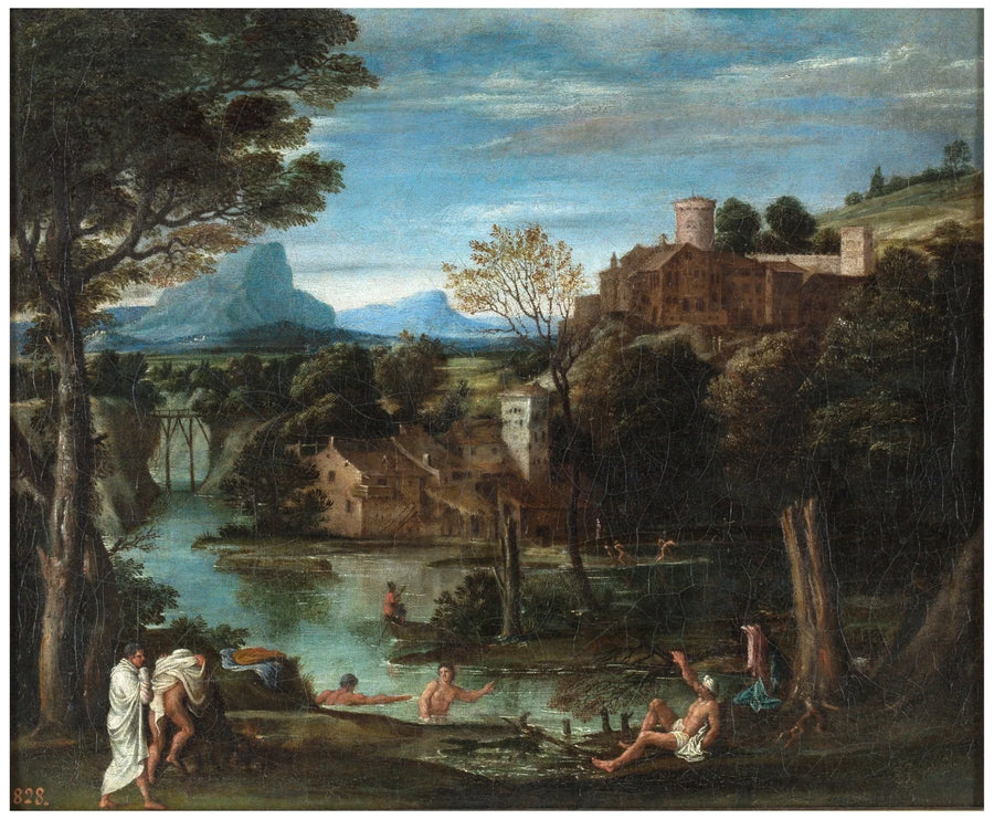 Landschaft mit Fluss und Badenden - Annibale Carracci