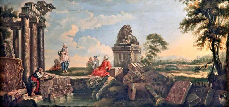 Landschaft mit Ruinen und klassischen Figuren - Giovanni Paolo Panini