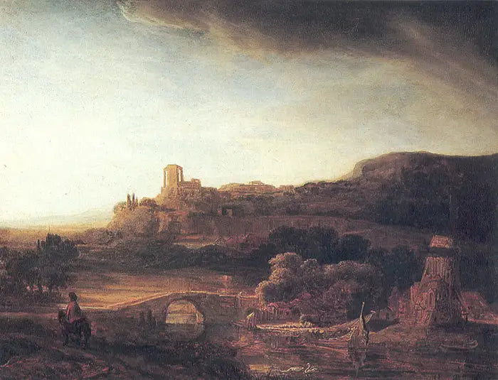 Paysage avec ruines et moulin à vent - Rembrandt image 1 reproduction d’œuvre d’art à l’huile