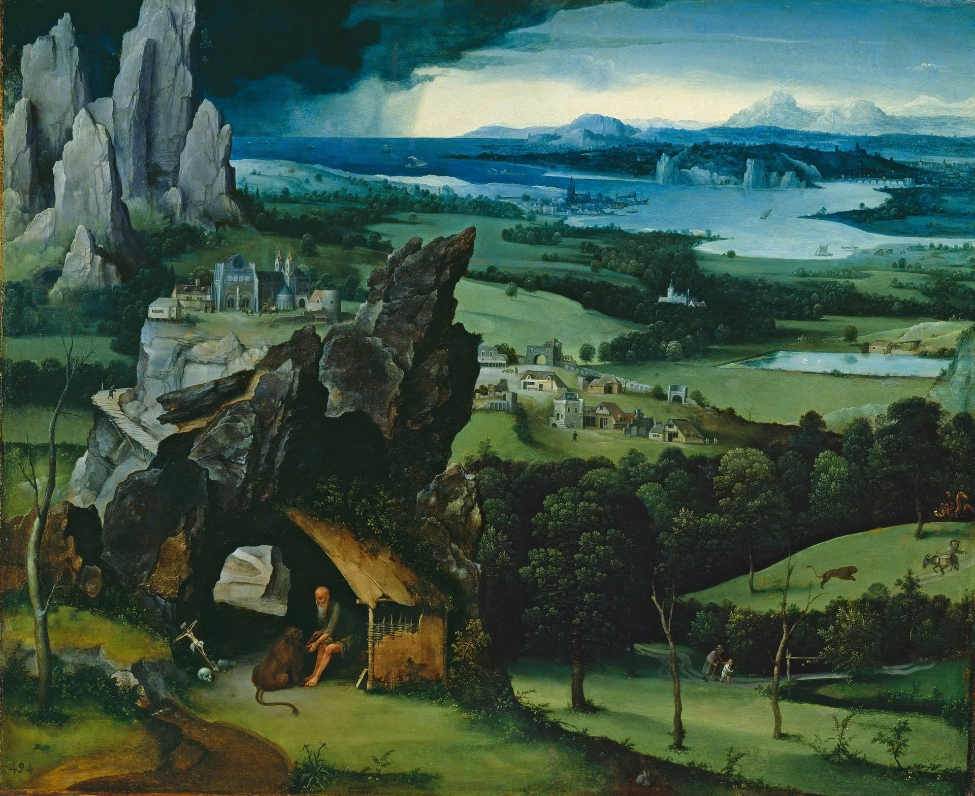 Paysage avec saint Jérôme - Joachim Patinier image 1 copie de tableau peinte à la main