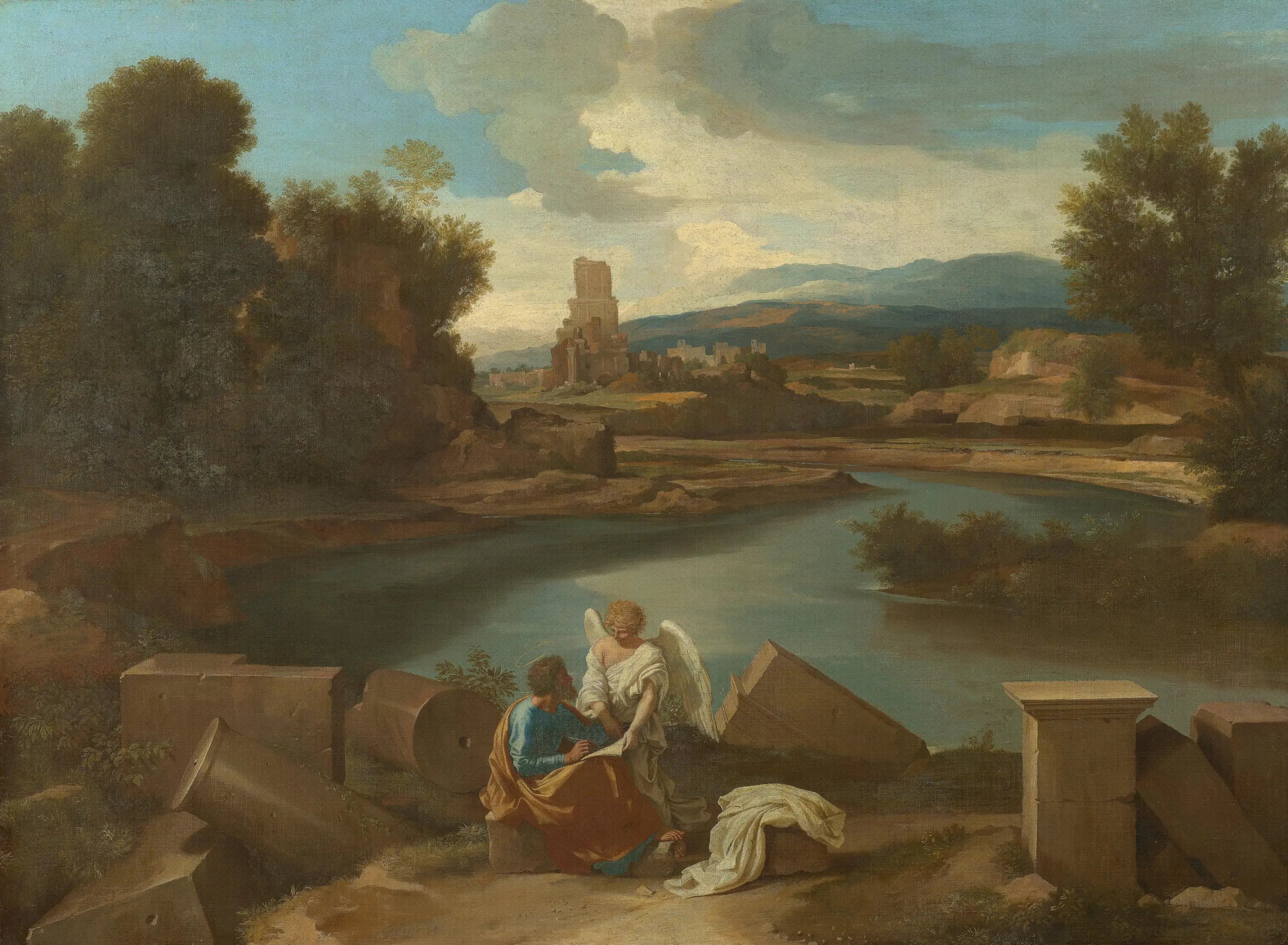 Paysage avec saint Matthieu - Nicolas Poussin image 1 tableau peint à l’huile sur toile