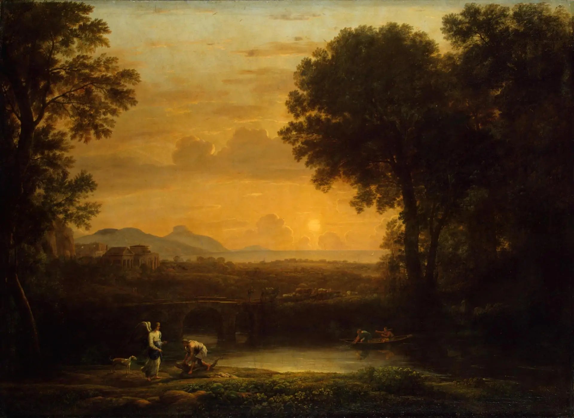 Paysage avec Tobie et l'Ange (Soirée) - Claude Lorrain image 1 reproduction de peinture à l’huile