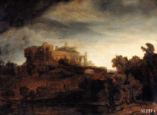 Paysage avec un château - Rembrandt van Rijn - Reproductions de tableaux et peintures haut de gamme