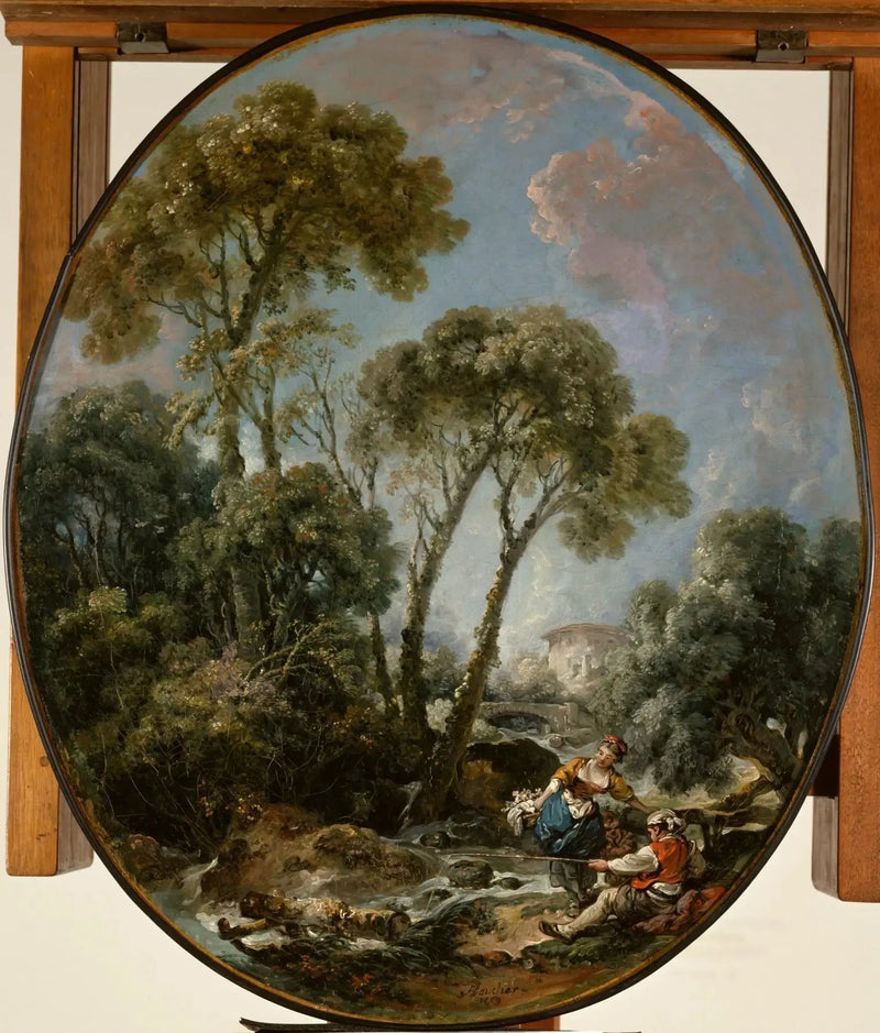 Landschaft mit einem Fischer und einer jungen Frau - François Boucher