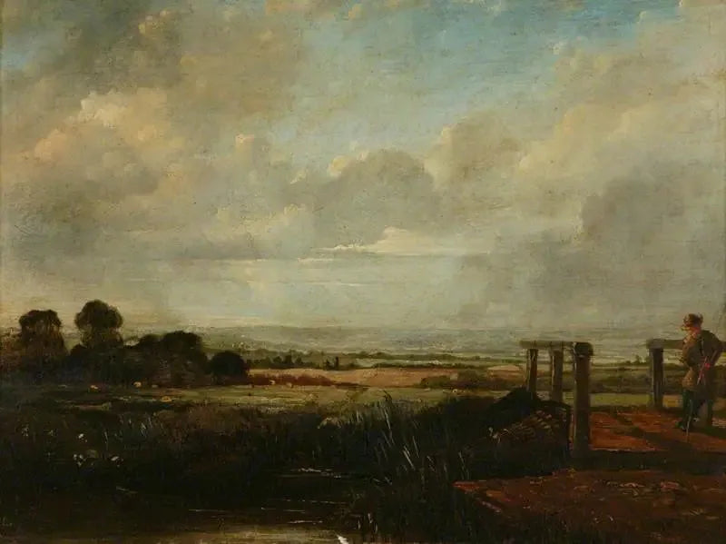Landschaft mit einem Fischer auf einer Brücke - John Constable