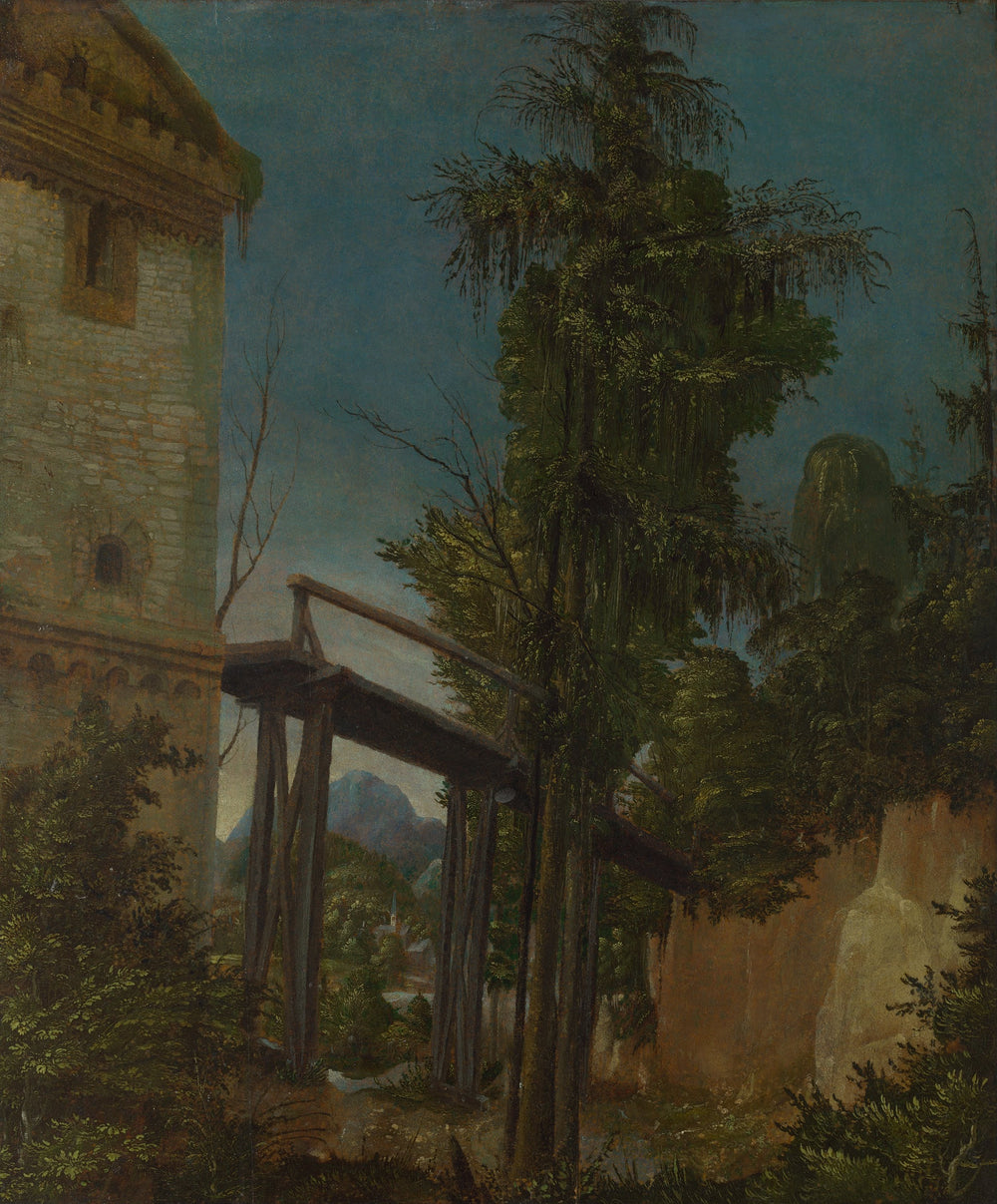Paysage avec une passerelle - Albrecht Altdorfer image 1 reproduction de peinture à l’huile