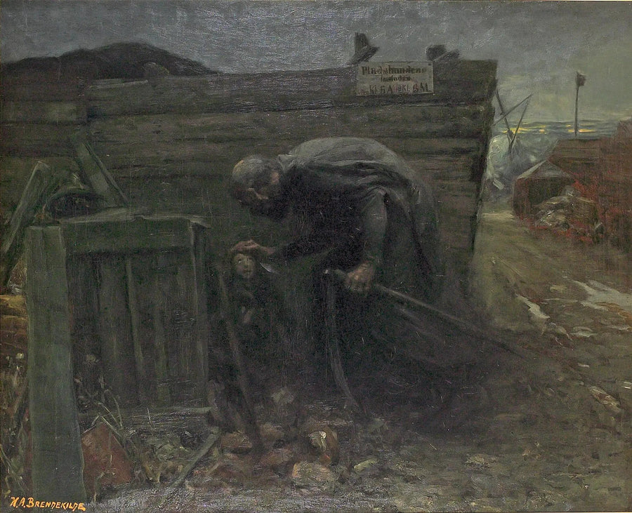 Landschaft mit einem armen Mädchen bei Nacht. - H. A. Brendekilde