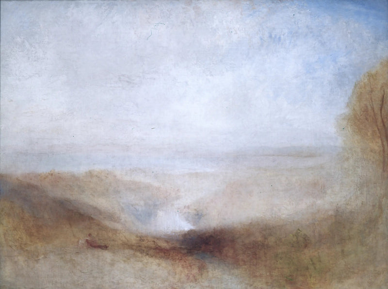 Landschaft mit einem Fluss und einer Bucht in der Ferne - J. M. W. Turner