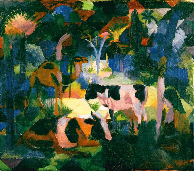 Landschaft mit Kühen und Kamelen - August Macke