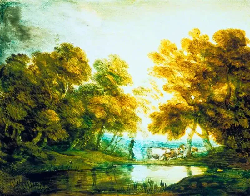 Bewaldete Landschaft mit Hirte, der Vieh führt - Thomas Gainsborough