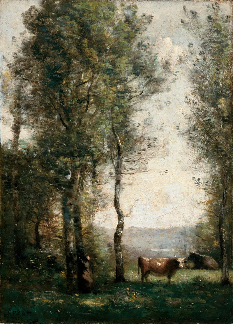 Waldlandschaft mit Kühen in einer Lichtung - Jean-Baptiste Camille Corot