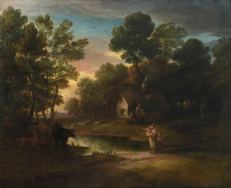 Bewaldete Landschaft mit Vieh am Ufer eines Teiches - Thomas Gainsborough