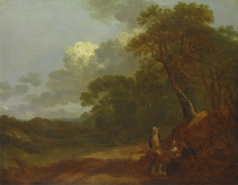 Bewaldete Landschaft mit einem Mann, der mit zwei sitzenden Frauen spricht - Thomas Gainsborough