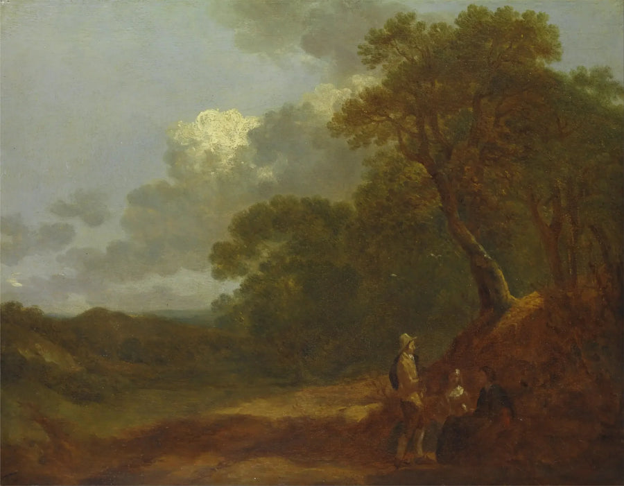 Bewaldete Landschaft mit einem Mann, der mit zwei sitzenden Frauen spricht - Thomas Gainsborough