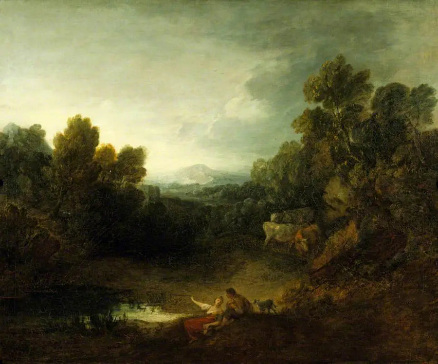 Rustikaler Liebespaar am Poolrand mit bewaldeter Felsenlandschaft - Thomas Gainsborough