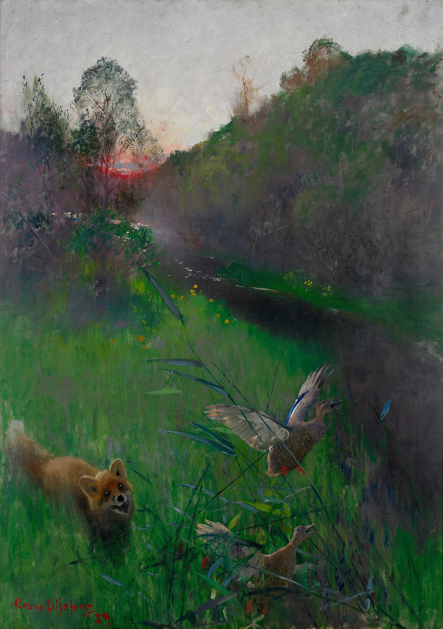 Nachmittagslandschaft mit Fuchs und Seevögeln - Bruno Liljefors