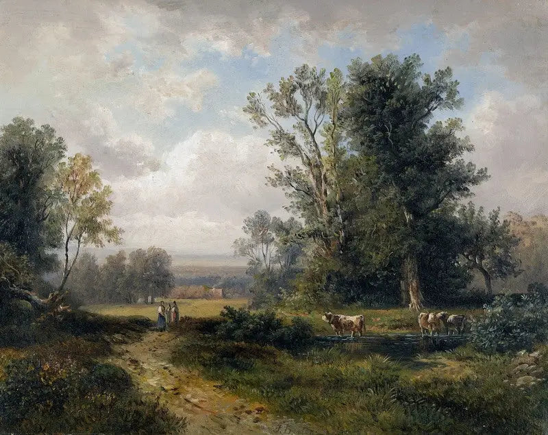 Sommersonnenlandschaft mit Bäuerinnen und Kühen - Jules Breton