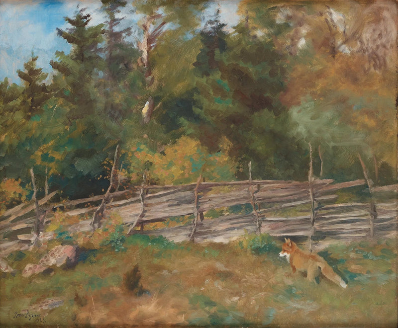 Sommerlandschaft mit einem Fuchs in der Nähe eines runden Zauns - Bruno Liljefors