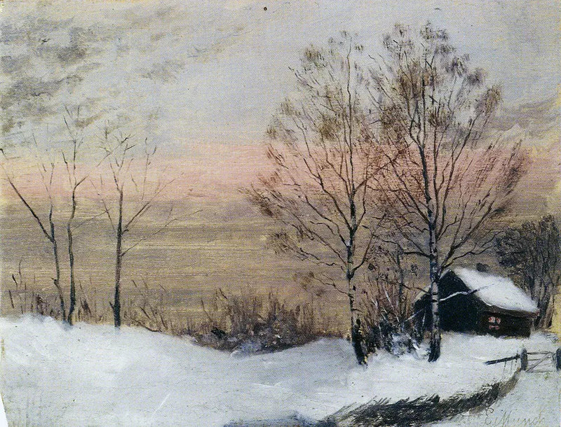 Winterlandschaft mit Haus und rotem Himmel - Edvard Munch