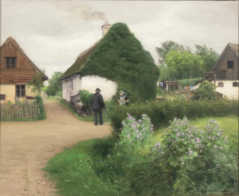 Landschaft eines Dorfes mit Personen im Gespräch - H. A. Brendekilde