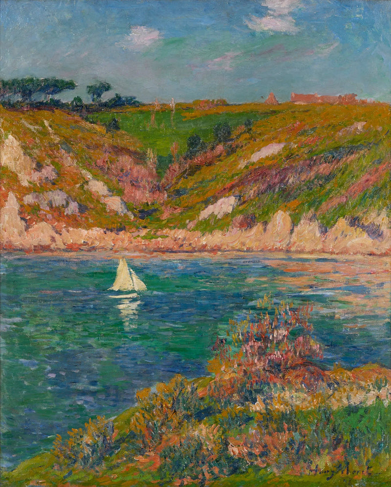 Landschaft von Doëlan mit weißem Segel - Henry Moret