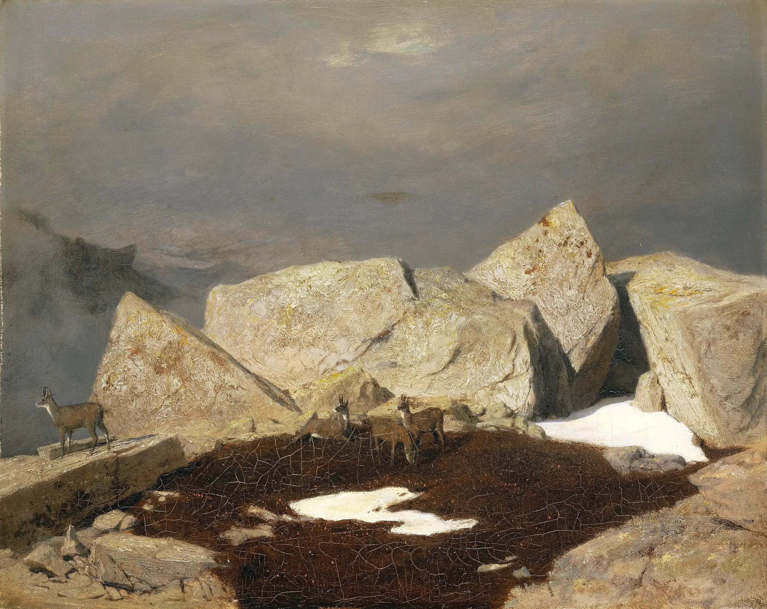 Paysage de montagne avec des chamois - Arnold Böcklin image 1 reproduction artisanale de tableau