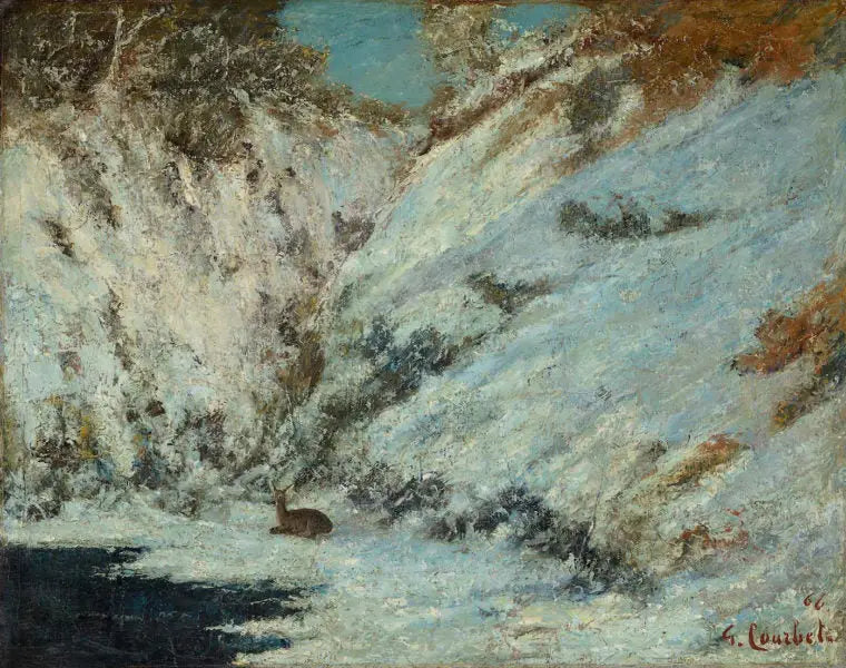 Schneelandschaft im Jura mit Reh - Gustave Courbet