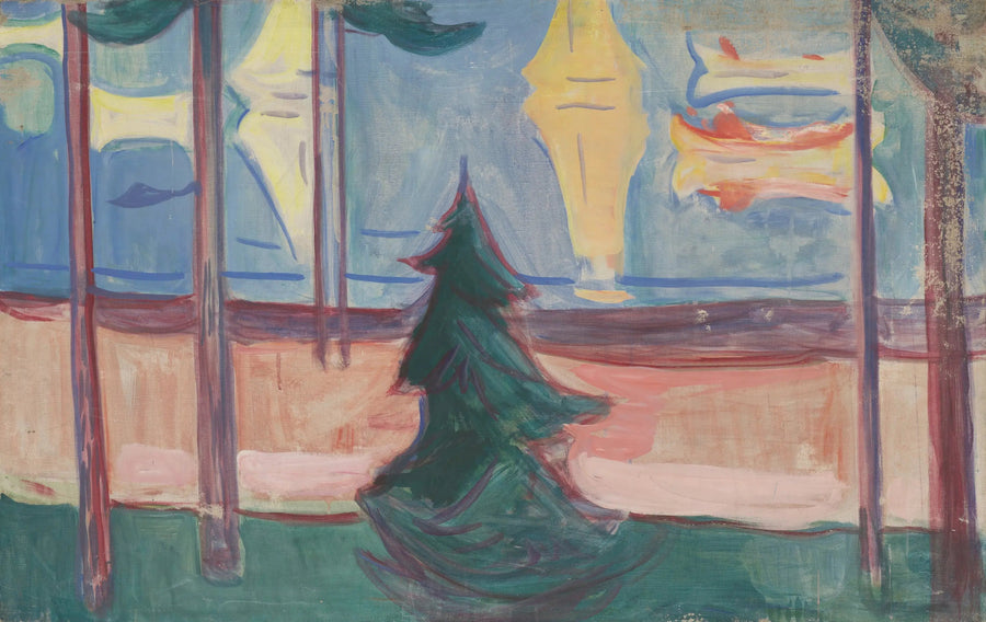 Strandlandschaft mit Bäumen und Booten - Edvard Munch