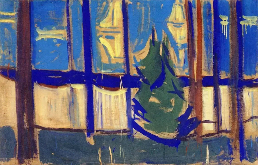 Strandlandschaft mit Bäumen und Booten - Edvard Munch