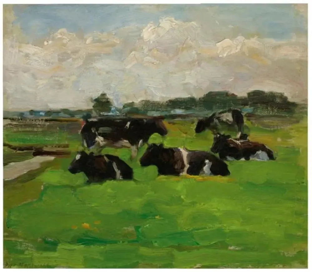 Paysage de polders avec un groupe de cinq vaches - Piet Mondrian image 1 tableau peint à l’huile sur toile