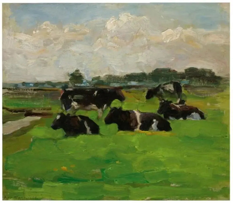 Landschaft der Polder mit einer Gruppe von fünf Kühen - Piet Mondrian