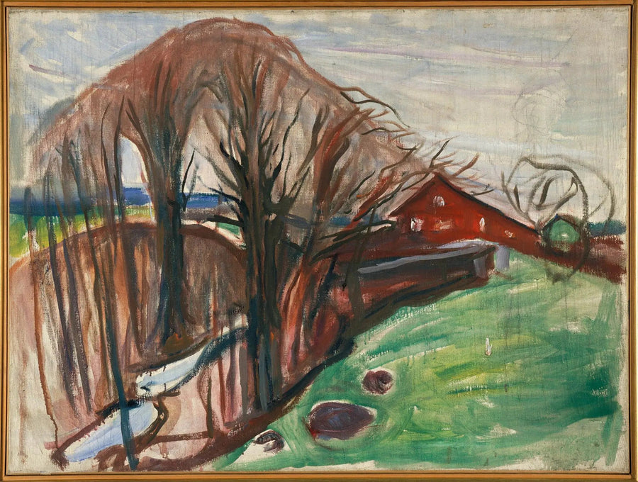 Frühlingslandschaft mit rotem Haus - Edvard Munch