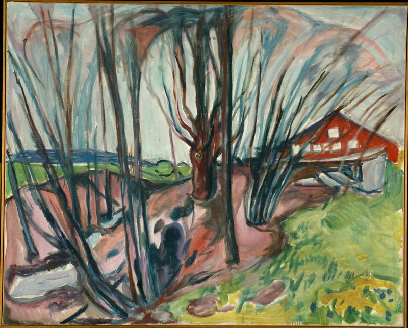 Frühlingslandschaft mit rotem Haus - Edvard Munch