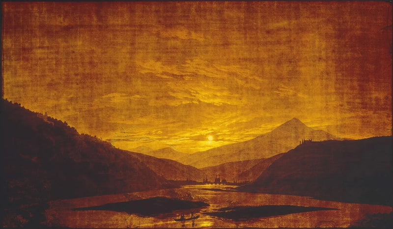 Flusslandschaft in den Bergen, nachts - Caspar David Friedrich