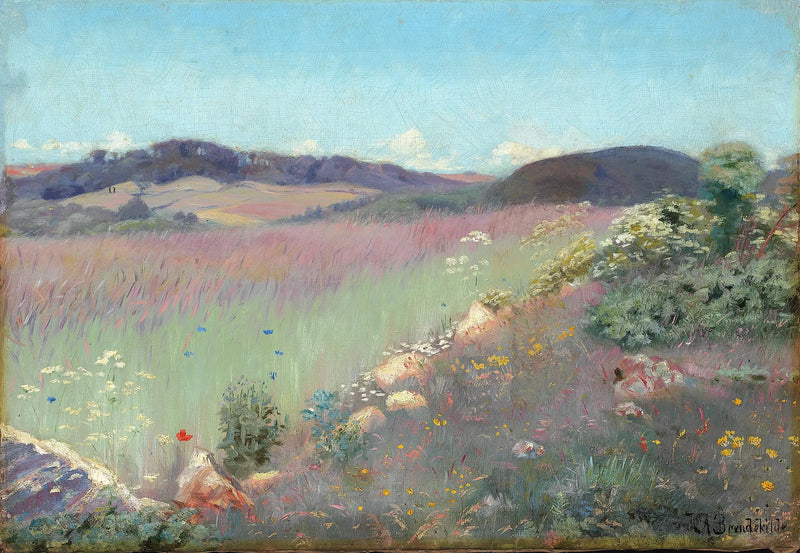 Dänische Sommerruinen mit Mohnblumen und Kornblumen. - H. A. Brendekilde