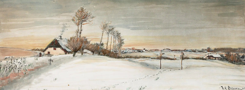 Winterlandschaft in einem kleinen Dorf. - H. A. Brendekilde