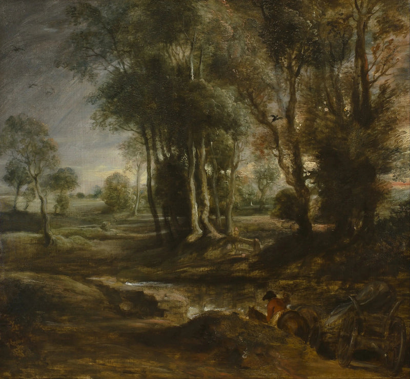 Abendlandschaft mit Holzwagen - Peter Paul Rubens
