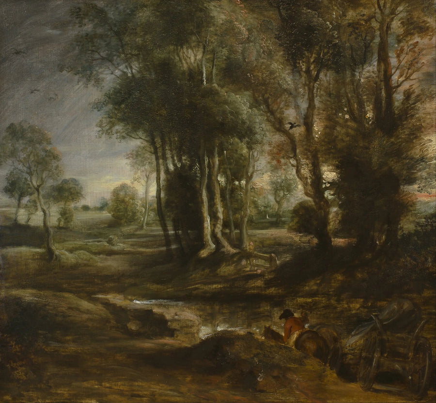 Abendlandschaft mit Holzwagen - Peter Paul Rubens